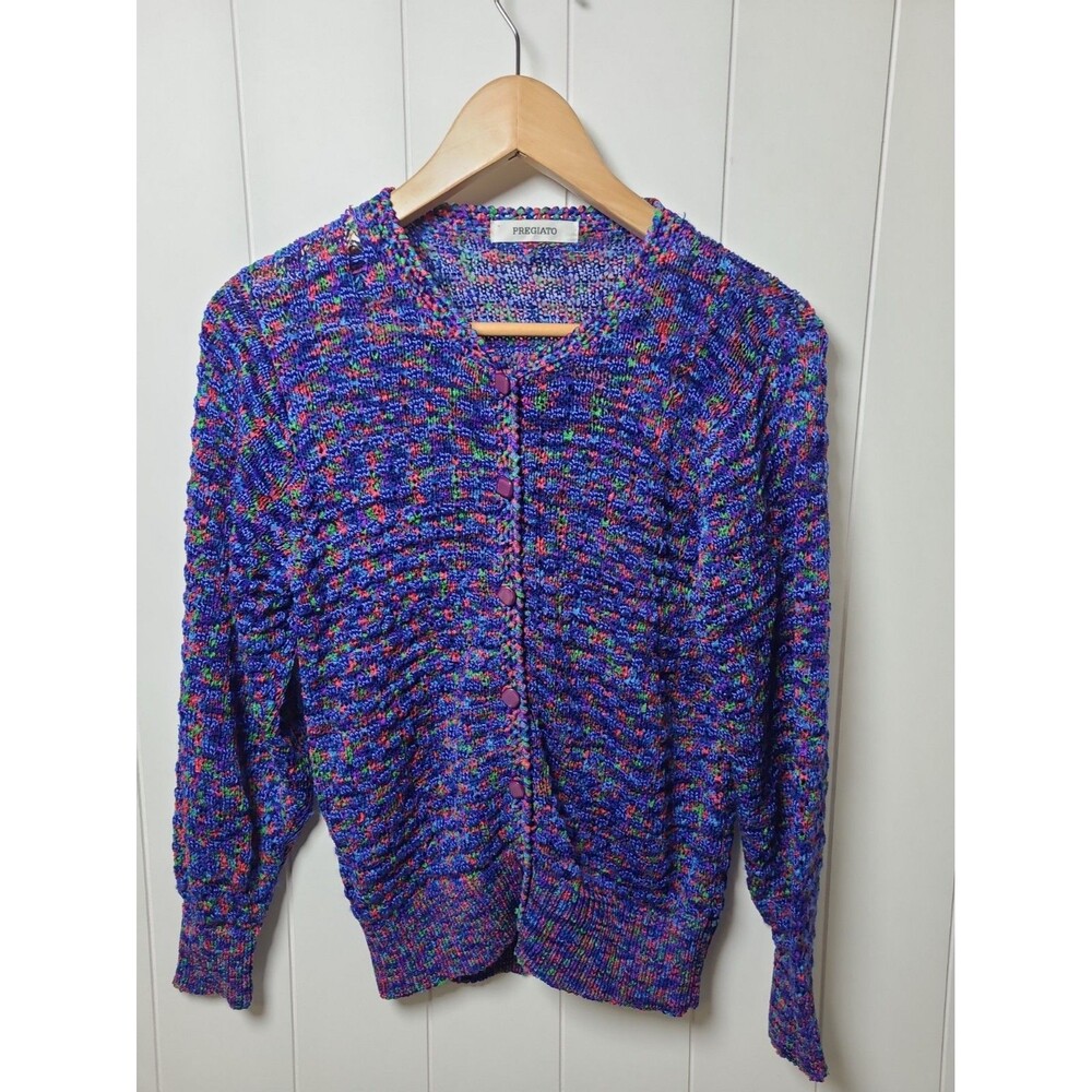Vintage Pregiato Cardigan Sweater Womens Small Multicolor Knit Button Granny